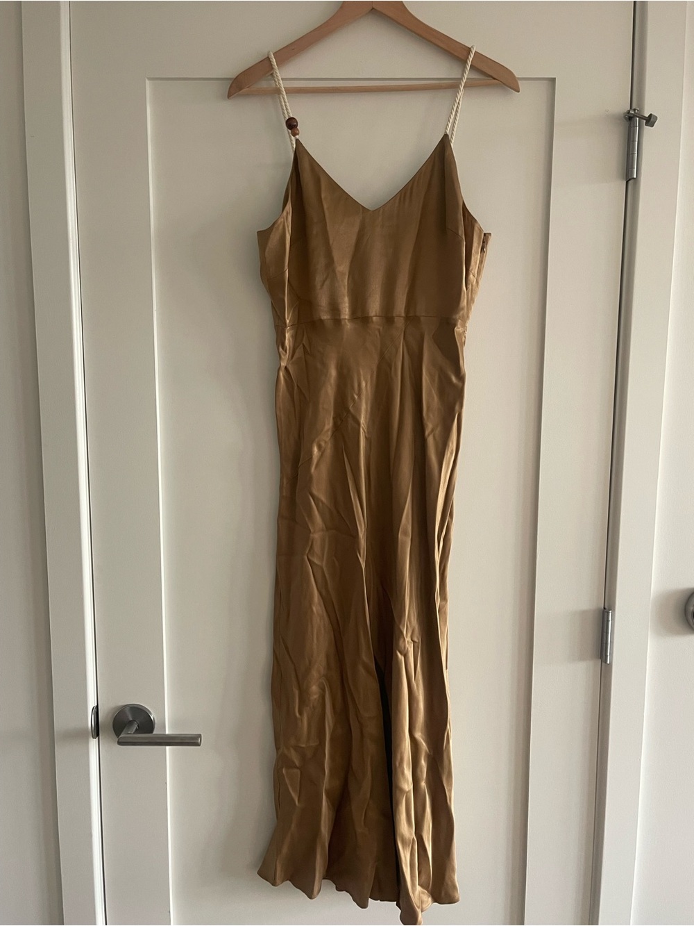 & Other Stories Golden Camel Slip Dress with Braided Straps